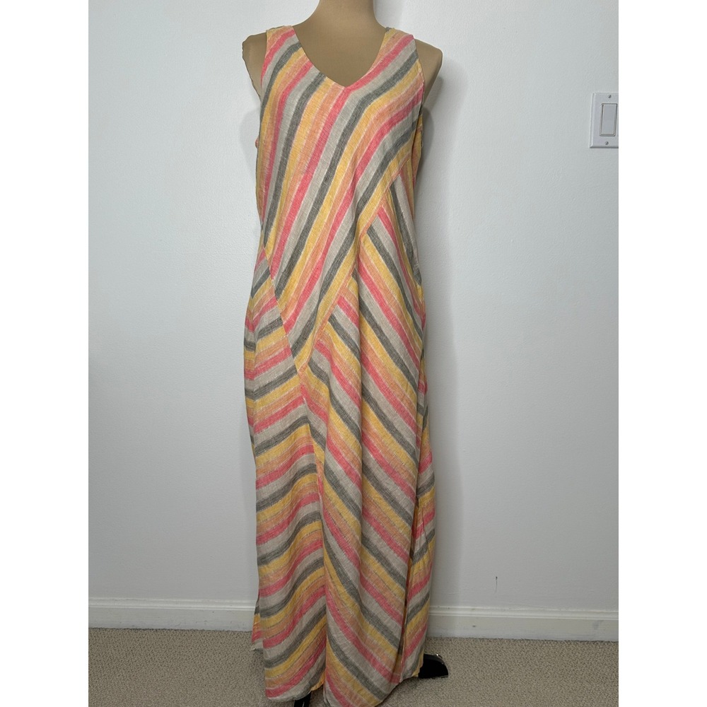 J Jill Love Linen Striped Maxi Dress Multicolor Sleeveless Medium